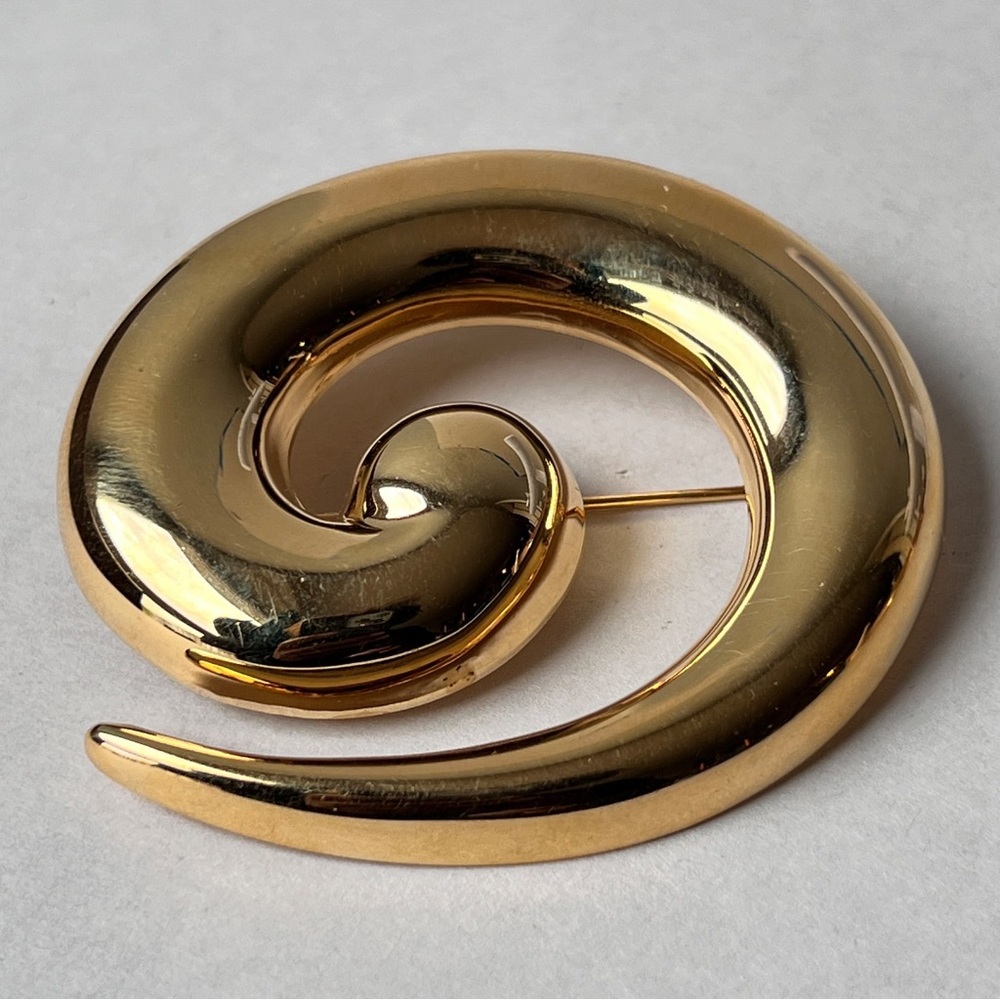 Vintage MONET Gold Tone Spiral Circular Brooch Signed Polish - HTF